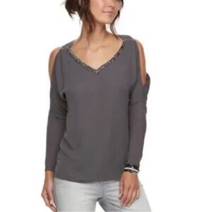 Juicy COUTURE Gray NWT V-Neck Top with Cut outs and Rhinestones Sz L
